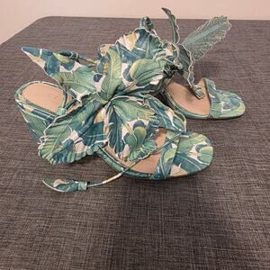 Cecelia New York Strappy Heel Sandals Hibiscus Floral Ruffled Tropical Leaf 6.5